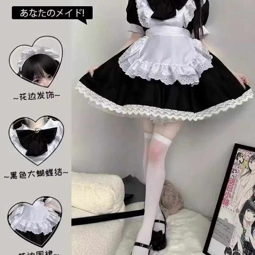 [BUNJANG] Cosplay Maid Dress Set / 서브컬처 코스프레 메이드복+스타킹+머리장식 세트