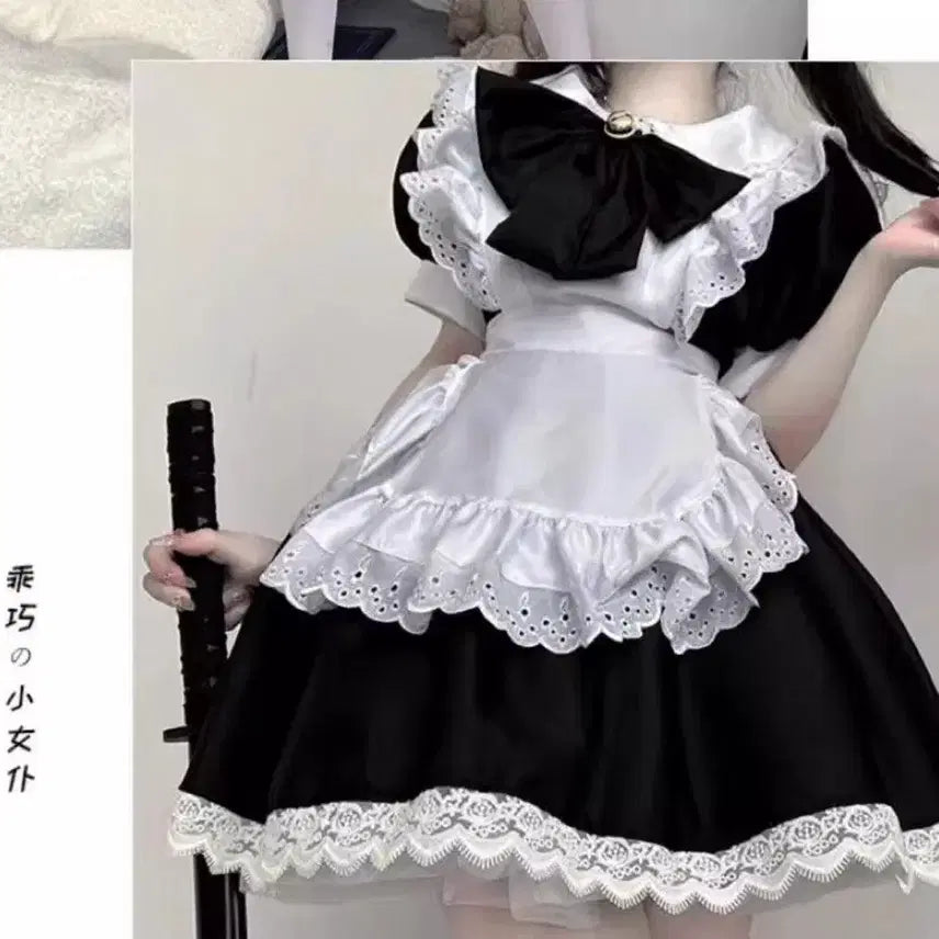 [BUNJANG] Cosplay Maid Dress Set / 서브컬처 코스프레 메이드복+스타킹+머리장식 세트