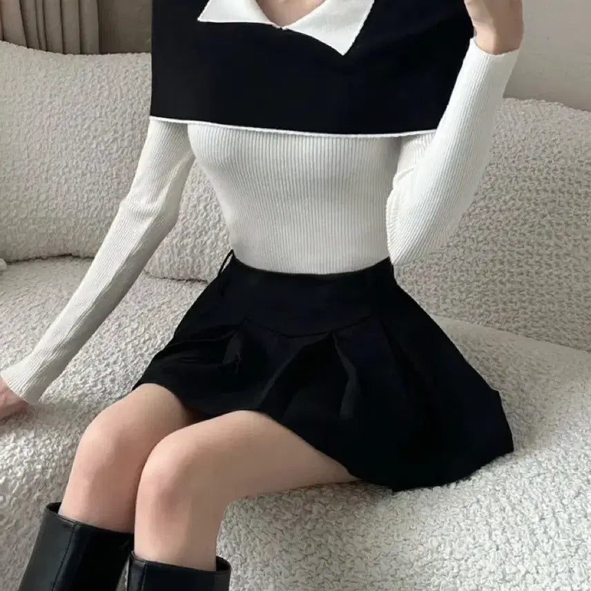 [BUNJANG] Imported Knit Sweater / [새상품] 케이프 배색 카라니트 하객룩 수입의류