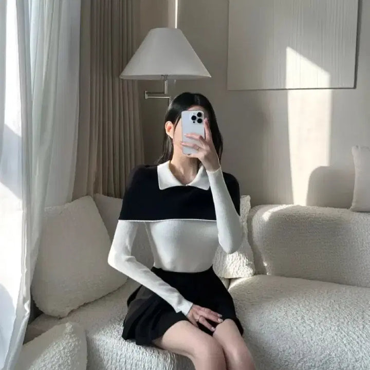 [BUNJANG] Imported Knit Sweater / [새상품] 양모 케이프 배색 카라니트 하객룩 수입의류