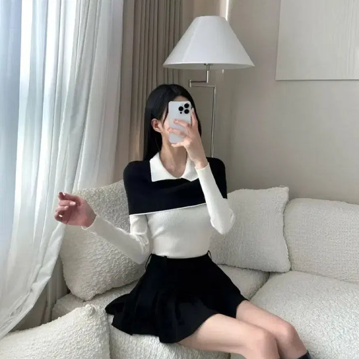 [BUNJANG] Imported Knit Sweater / [새상품] 케이프 배색 카라니트 하객룩 수입의류