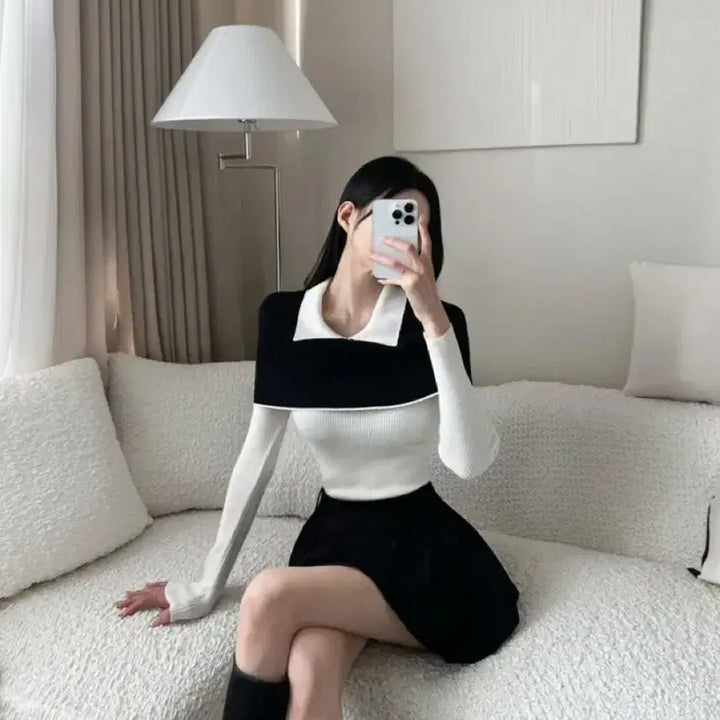 [BUNJANG] Imported Knit Sweater / [새상품] 케이프 배색 카라니트 하객룩 수입의류