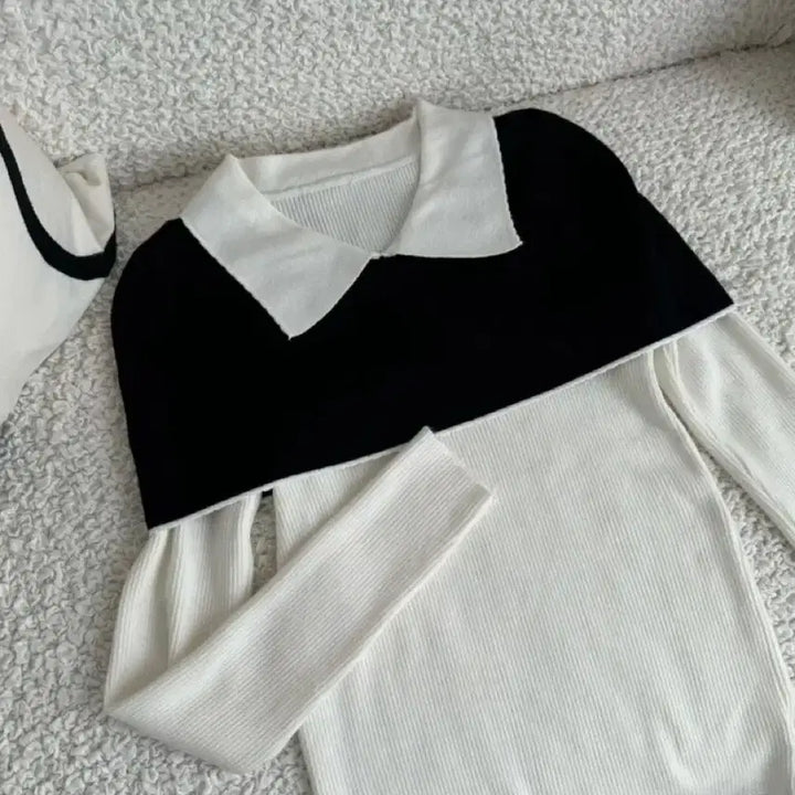 [BUNJANG] Imported Knit Sweater / [새상품] 케이프 배색 카라니트 하객룩 수입의류