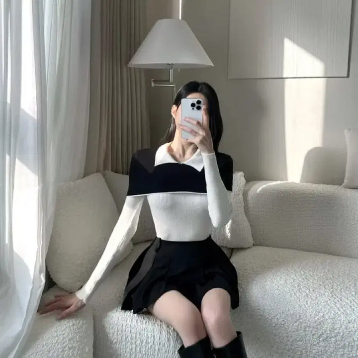 [BUNJANG] Imported Knit Sweater / [새상품] 케이프 배색 카라니트 하객룩 수입의류