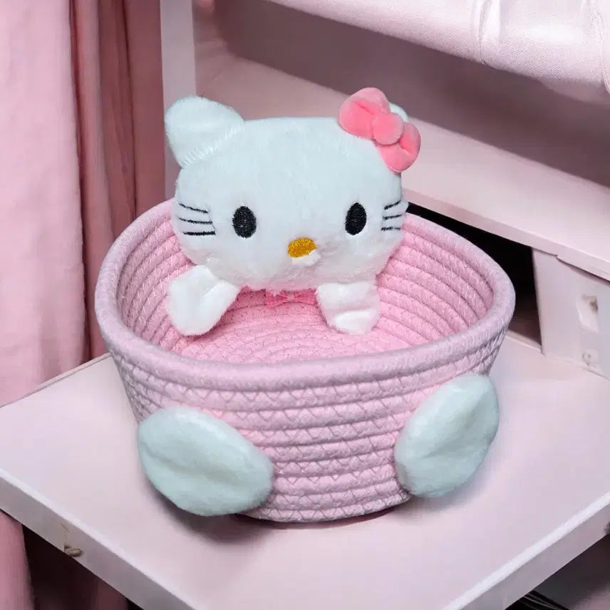 [BUNJANG] Hello Kitty Pink Storage Basket / 헬로키티 인형 바구니 핑크 수납함 정리함