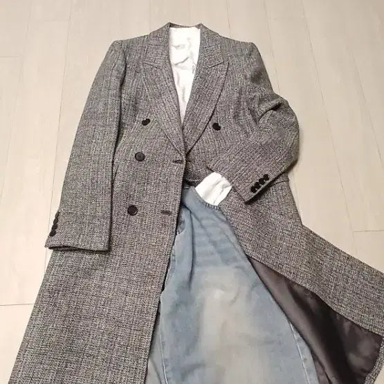 [BUNJANG] Herringbone Double Wool Long Coat / 헤링본 더블 모직 롱 코트