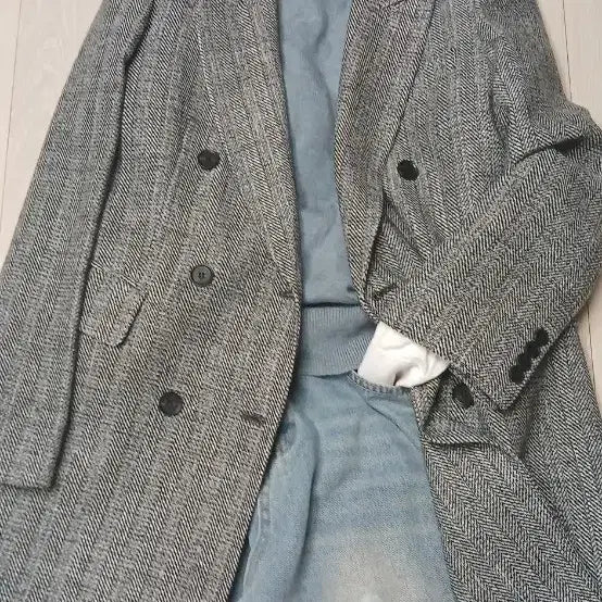 [BUNJANG] Herringbone Double Wool Long Coat / 헤링본 더블 모직 롱 코트