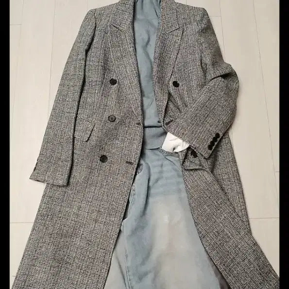[BUNJANG] Herringbone Double Wool Long Coat / 헤링본 더블 모직 롱 코트