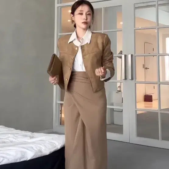 [BUNJANG] Amelies Basil Wrap Skirt (Beige) / 어멜리스 바질 랩 스커트(베이지)