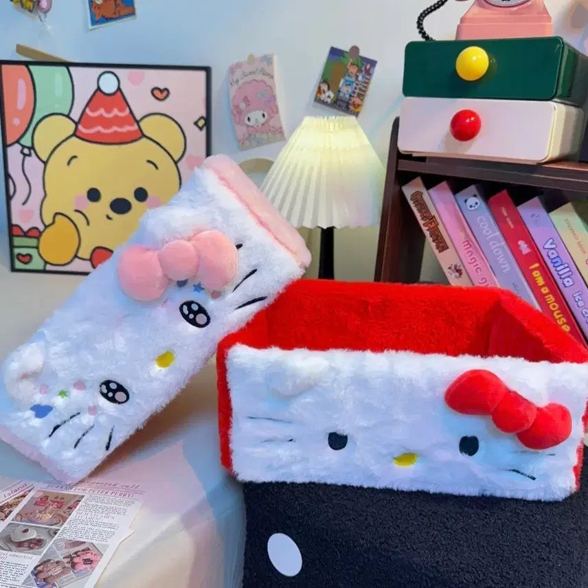 [BUNJANG] Hello Kitty Ribbon Fur Storage Basket / 러블리 리본 헬로키티 퍼 수납 바스켓