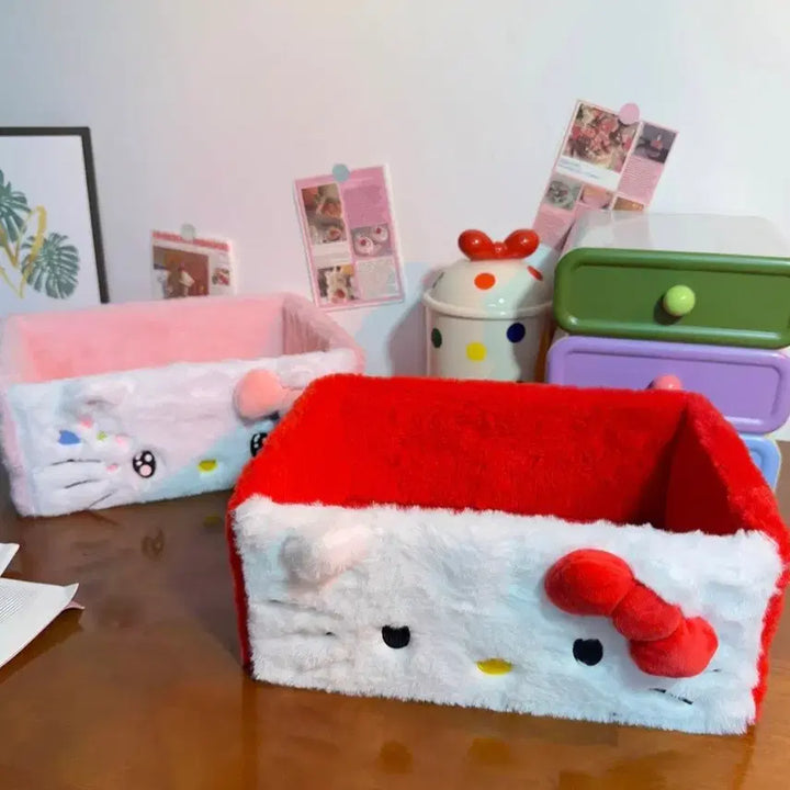 [BUNJANG] Hello Kitty Ribbon Fur Storage Basket / 러블리 리본 헬로키티 퍼 수납 바스켓