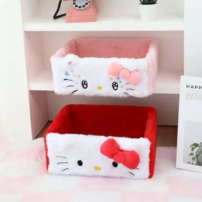 [BUNJANG] Hello Kitty Ribbon Fur Storage Basket / 러블리 리본 헬로키티 퍼 수납 바스켓