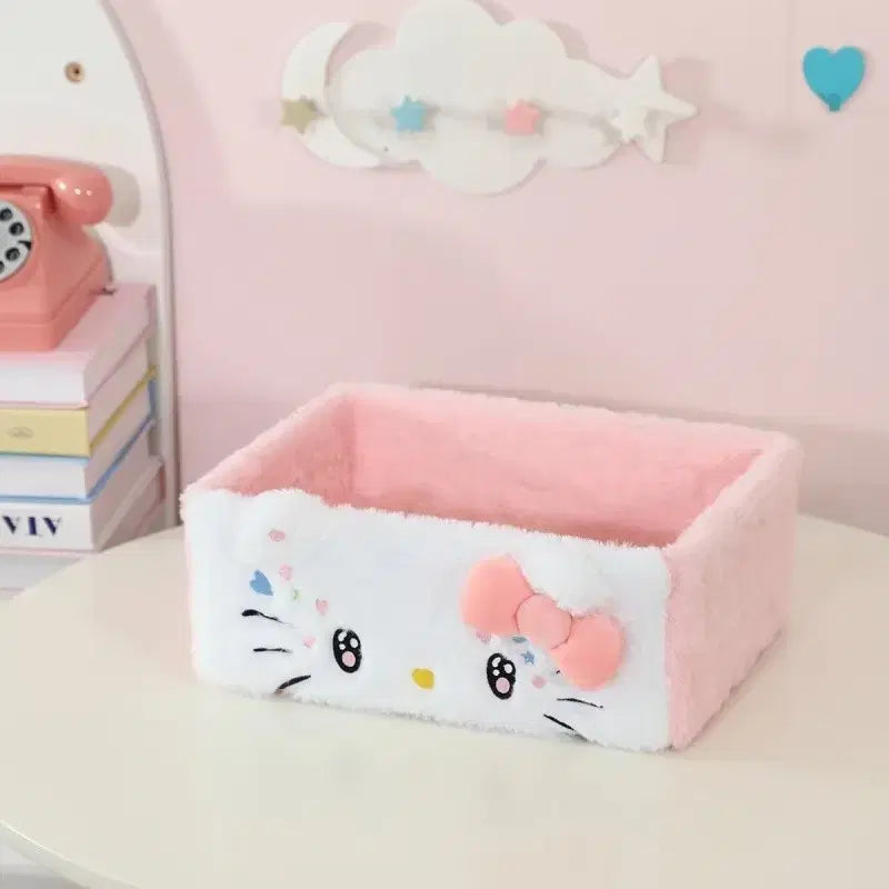 [BUNJANG] Hello Kitty Ribbon Fur Storage Basket / 러블리 리본 헬로키티 퍼 수납 바스켓