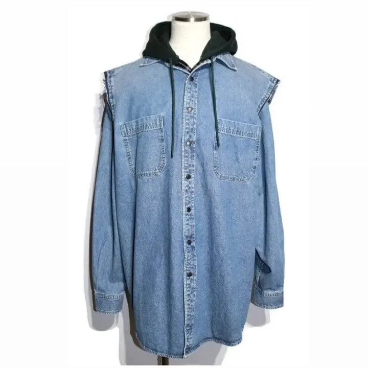 [BUNJANG] Balenciaga Denim Detachable Hooded Jacket / 발렌시아가 데님 후드 자켓(탈부착o-조끼,데님후드로 활용가능)