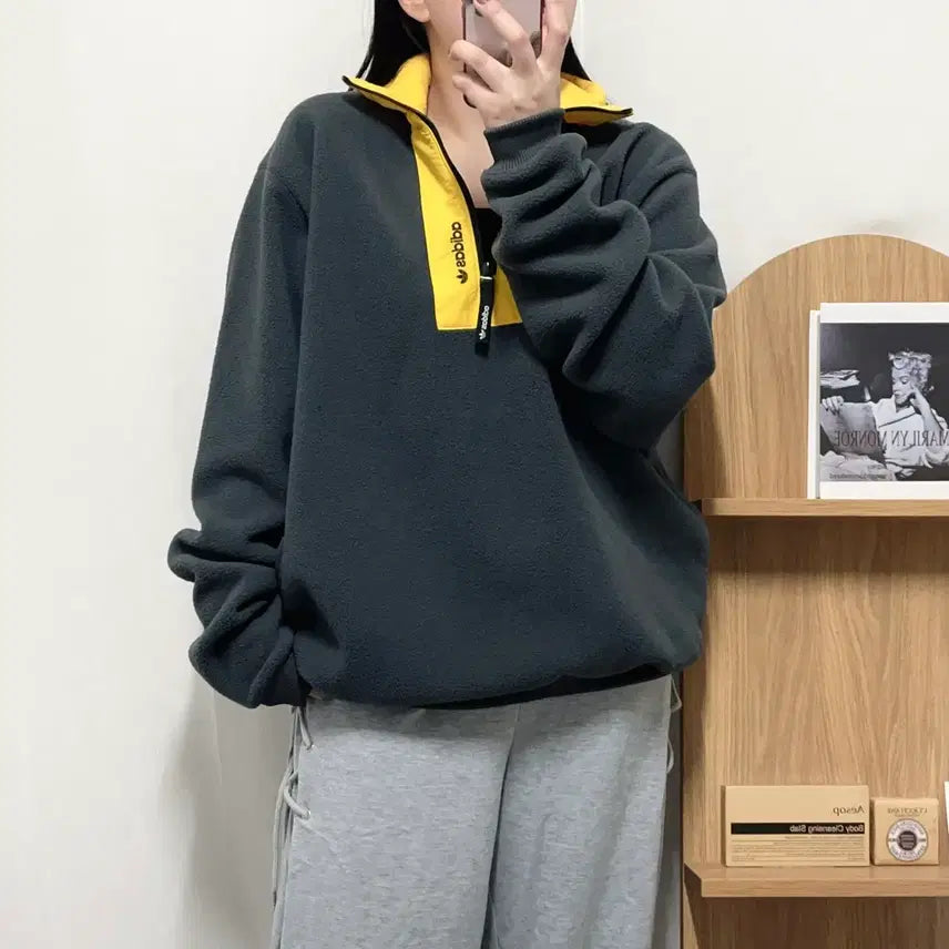 [BUNJANG] Adidas Charcoal Half-Zip Fleece Jacket (L) / [정품] 아디다스 챠콜 반집업 후리스 [ L ]