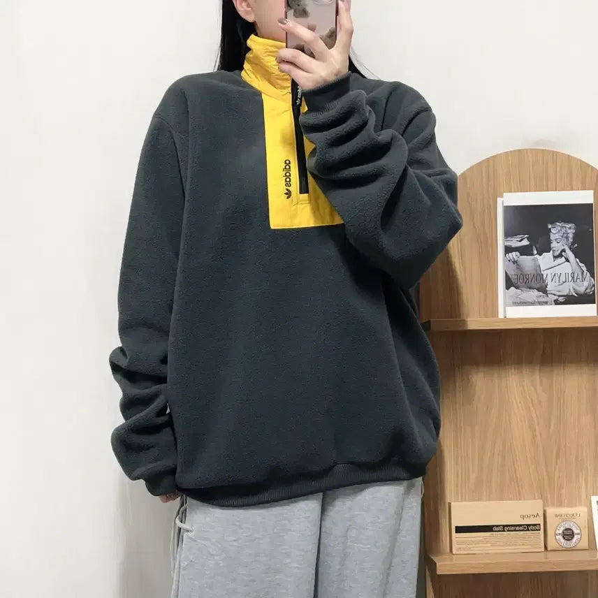 [BUNJANG] Adidas Charcoal Half-Zip Fleece Jacket (L) / [정품] 아디다스 챠콜 반집업 후리스 [ L ]