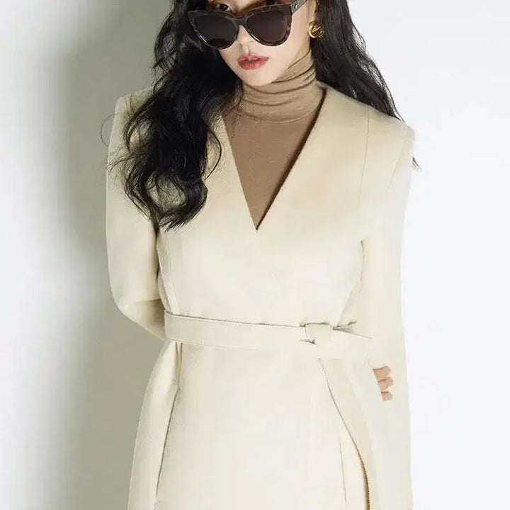 [BUNJANG] Aboabo No.9 Wool Coat Ivory Belted Long Coat / 아보아보 하나보 no.9 울코트 아이보리 벨트 롱 코트 수지코트