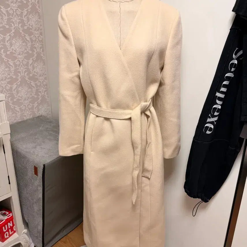 [BUNJANG] Aboabo No.9 Wool Coat Ivory Belted Long Coat / 아보아보 하나보 no.9 울코트 아이보리 벨트 롱 코트 수지코트
