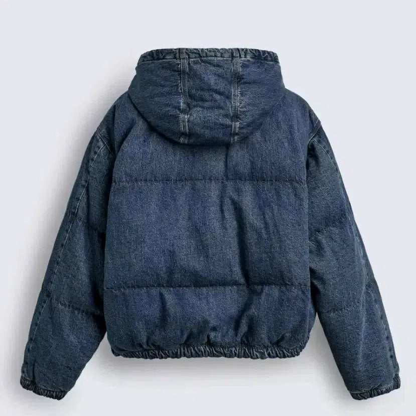 [BUNJANG] ZARA Quilted Denim Jacket / L) 자라 퀄티드 데님 자켓 크롭핏 중청 워싱 패딩점퍼 0774 365