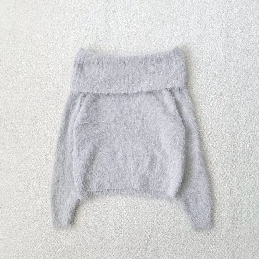 [BUNJANG] Owool Vintage Off-Shoulder Knit Sweater / 연그레이 헤어리 퍼 오프숄더 니트 오월 빈티지
