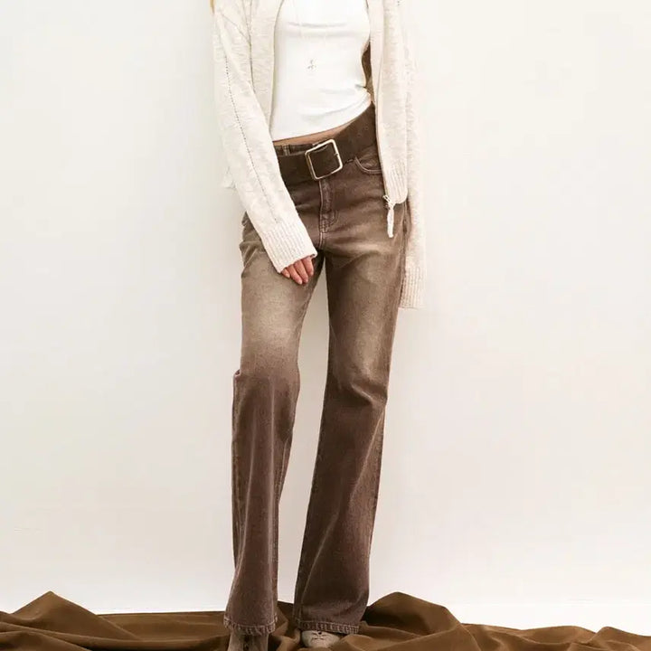 [BUNJANG] ABIE MUA Washed Vintage Bootcut Jeans Brown / 아비에무아 워시드 빈티지 부츠컷 진 브라운