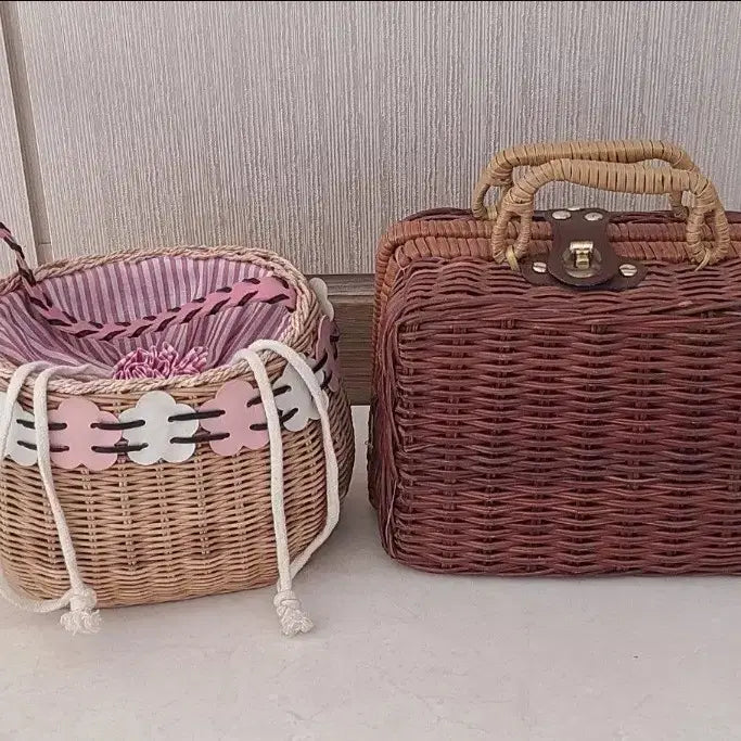 [BUNJANG] Rattan Picnic Basket Set / 라탄 피크닉 가방 바구니 2개 세트
