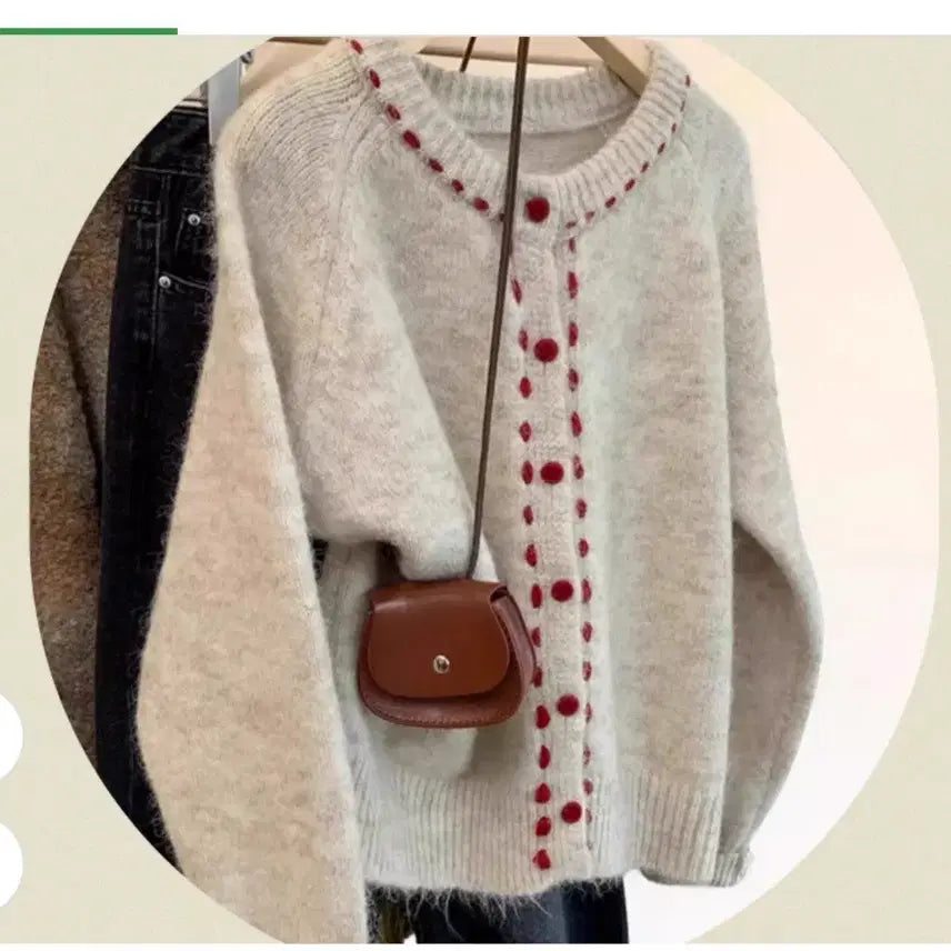 [BUNJANG] Red Stitched Knit Cardigan (Wool Blend) / @포근한 레드 스티치 니트 가디건 (울혼방)