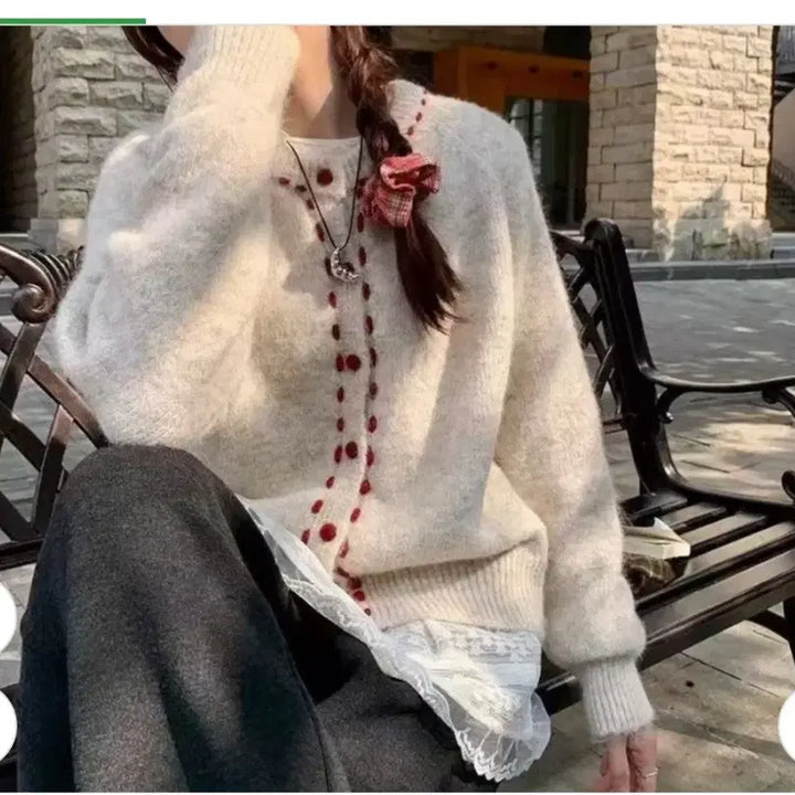 [BUNJANG] Red Stitched Knit Cardigan (Wool Blend) / @포근한 레드 스티치 니트 가디건 (울혼방)