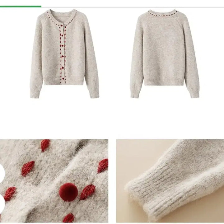 [BUNJANG] Red Stitched Knit Cardigan (Wool Blend) / @포근한 레드 스티치 니트 가디건 (울혼방)
