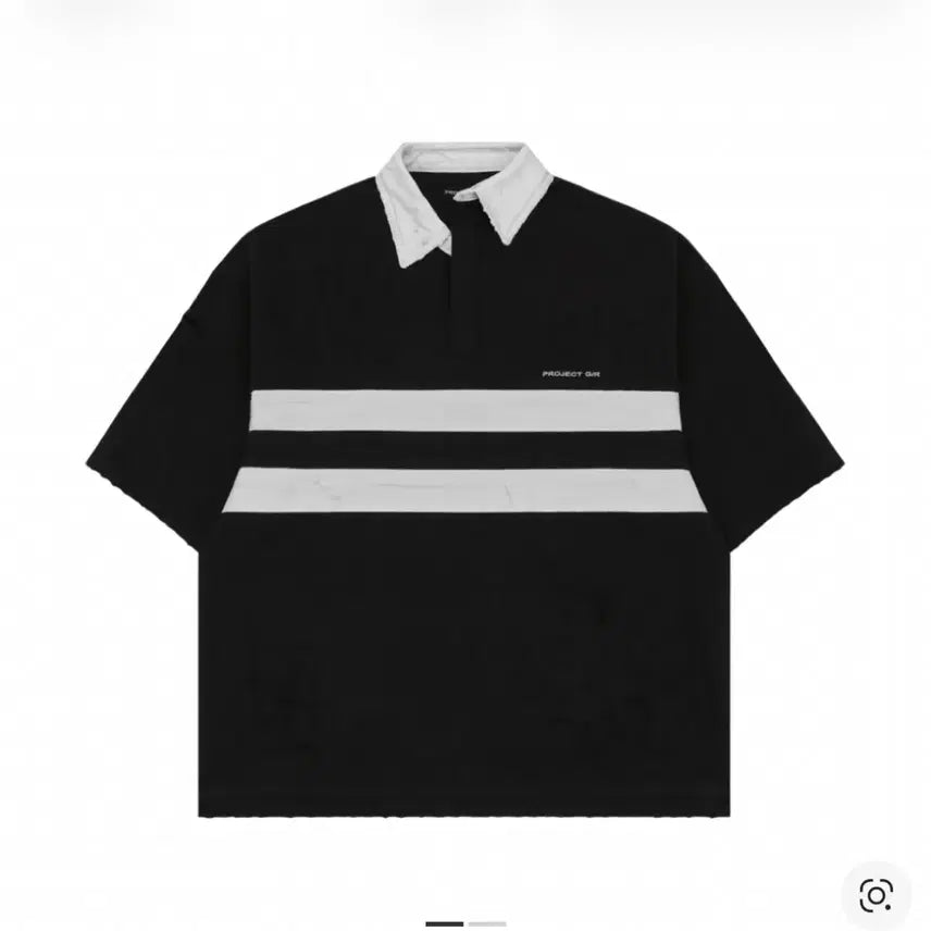 [BUNJANG] Project GR Blued Half Polo Shirt - Black / [2]프로젝트gr 불리드 하프 폴로 셔츠 블랙