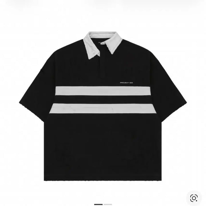 [BUNJANG] Project GR Blued Half Polo Shirt - Black / [2]프로젝트gr 불리드 하프 폴로 셔츠 블랙