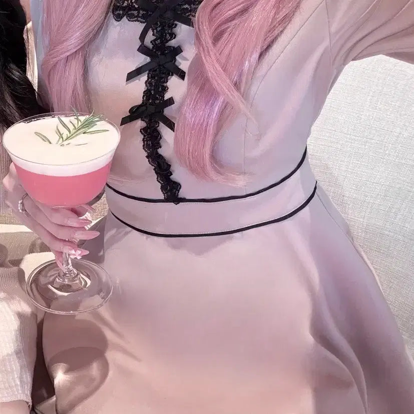 [BUNJANG] PIUM Pink Ribbon Lace Set Up / 피움 핑크 리본 레이스 셋업 양산형 스나계