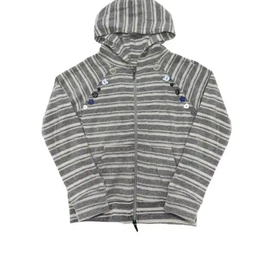 [BUNJANG] ODDPIGGY Magnesium Stripe Button Hoodie Ivory / 탄산마그네슘 x 오디피기 스트라이프 버튼 후드집업 아이보리