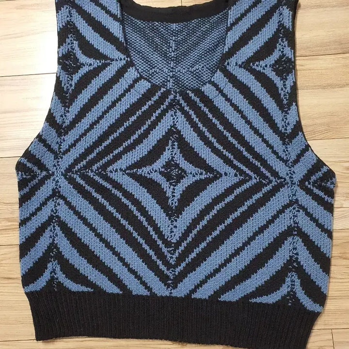 [BUNJANG] Patterned Knit Vest / 패턴 니트 조끼 블루 블랙