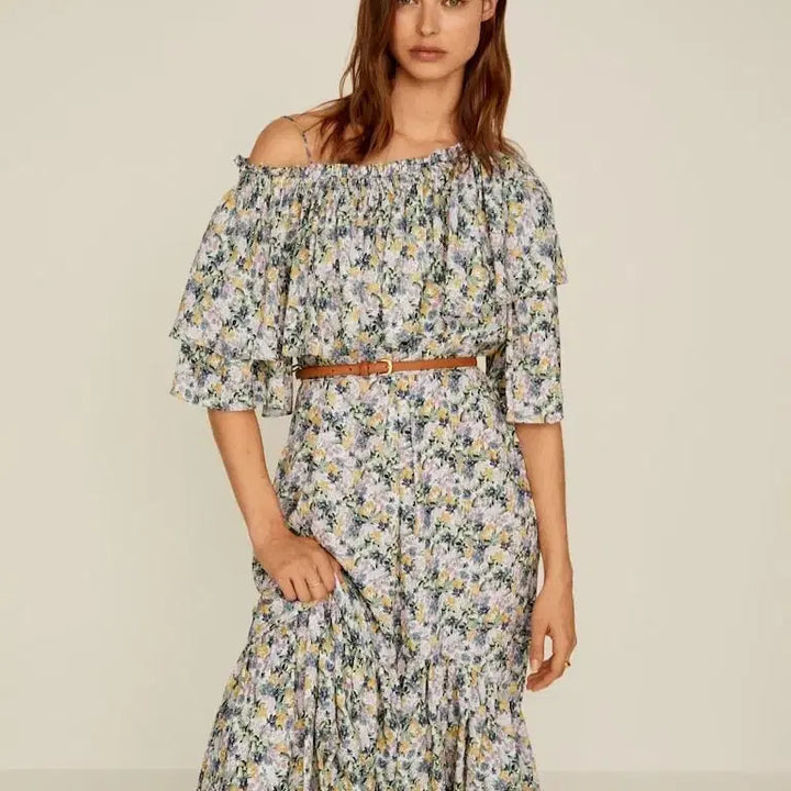 [BUNJANG] MANGO Floral Ruffle Off-Shoulder Dress / (새상품) 망고 MANGO 플로럴 러플 오프숄더 원피스