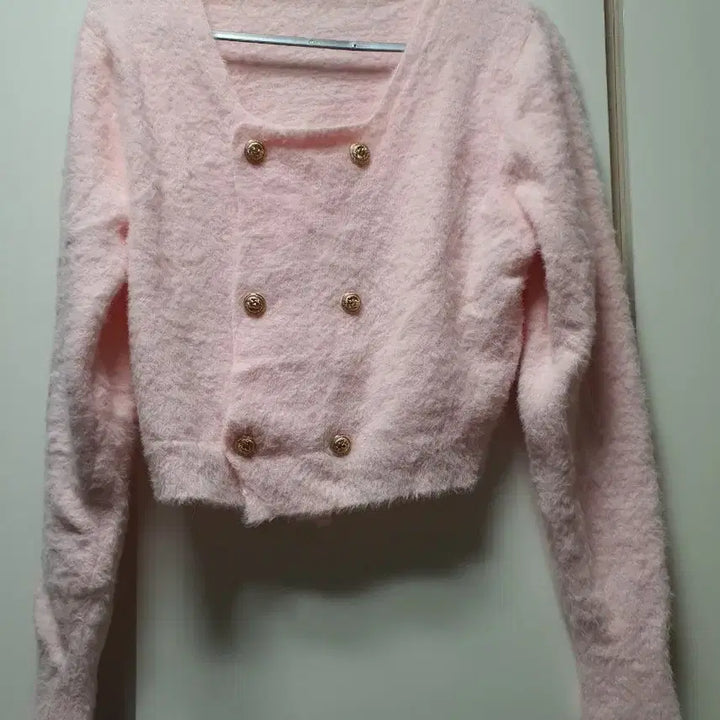 [BUNJANG] Angora Crop Cardigan with Gold Buttons / 앙고라 크롭 가디건 핑크 골드버튼
