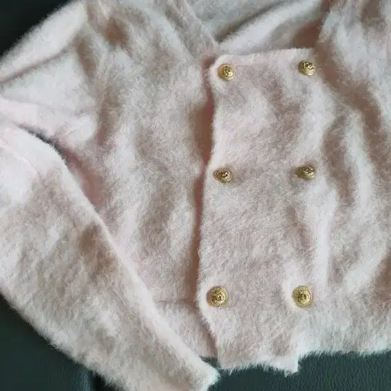 [BUNJANG] Angora Crop Cardigan with Gold Buttons / 앙고라 크롭 가디건 핑크 골드버튼