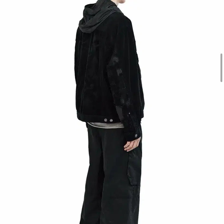 [BUNJANG] Polytelu Half Boro Trucker Jacket Black / 마지막 [3] 폴리테루 하프 보로 트러커 자켓 블랙