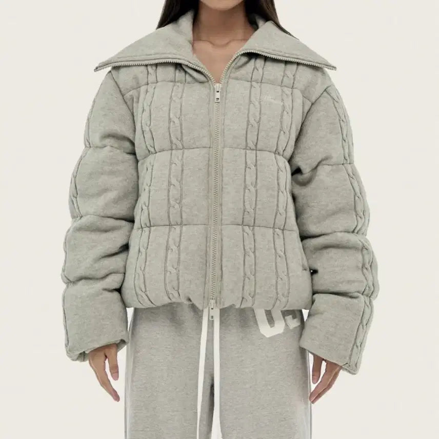 [BUNJANG] Chou Chou Chuu Cable Knit Puffer Gray / 새상품 클리시어 츄츄 케이블 니트 푸퍼 그레이 chou chou