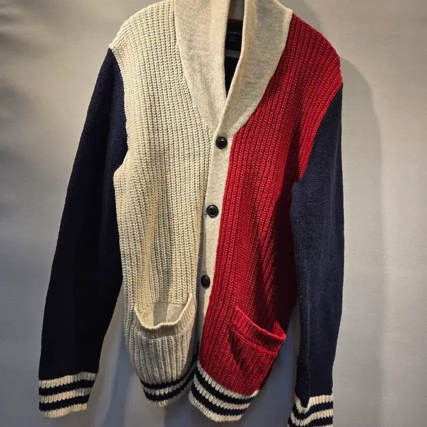 [BUNJANG] Tommy Hilfiger Color Block Knit Cardigan / 타미힐피거 컬러블록 니트 가디건