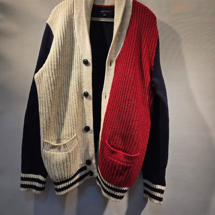 [BUNJANG] Tommy Hilfiger Color Block Knit Cardigan / 타미힐피거 컬러블록 니트 가디건