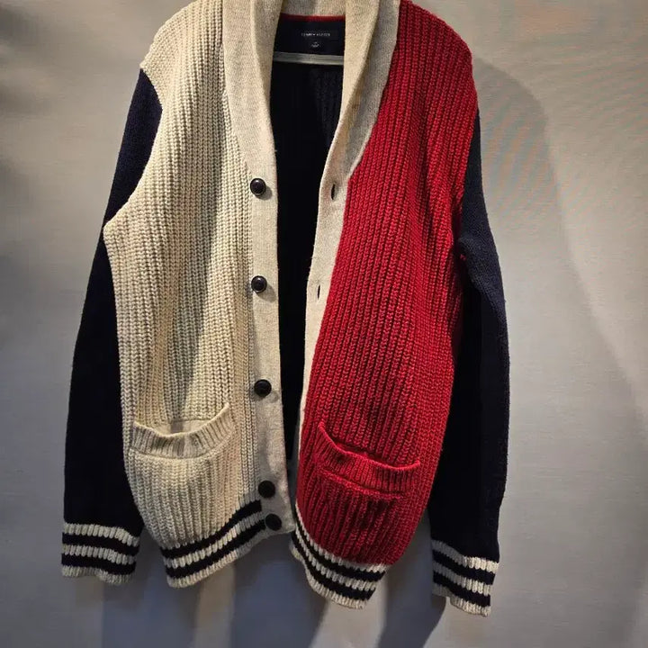 [BUNJANG] Tommy Hilfiger Color Block Knit Cardigan / 타미힐피거 컬러블록 니트 가디건