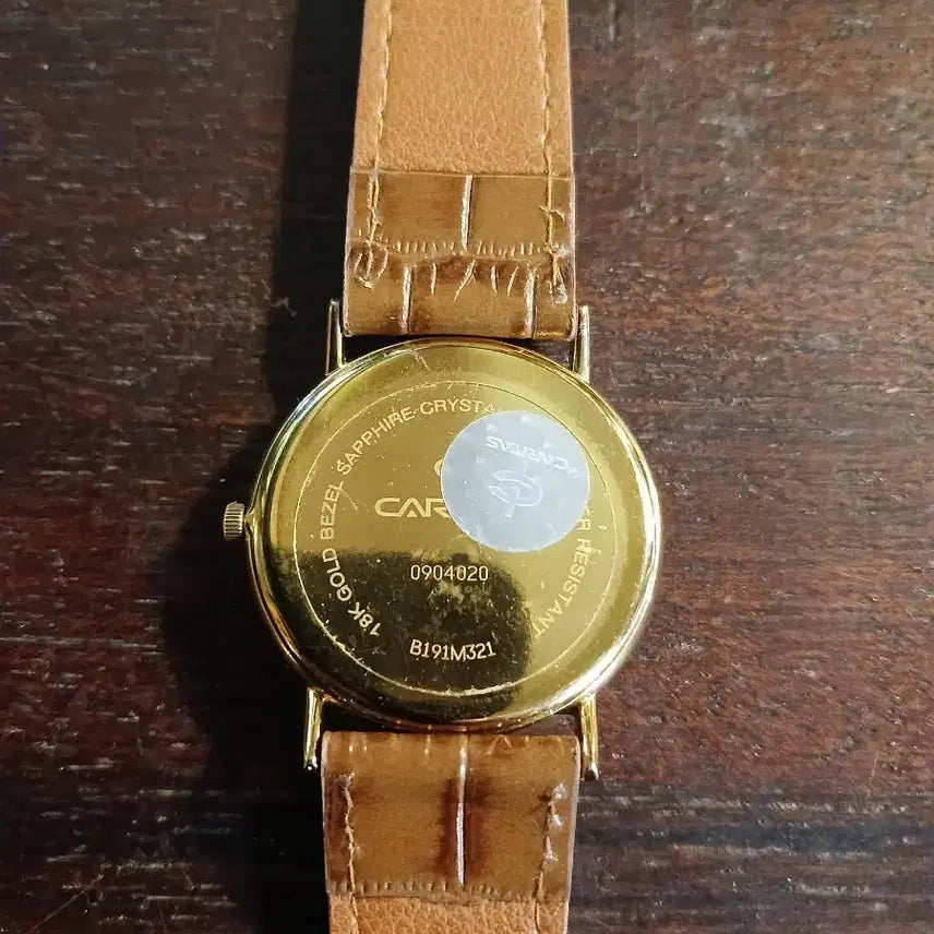 [BUNJANG] CARITAS Gold Bezel Leather Watch / 카리타스 CARITAS 금장 베젤 용두18K 가죽 손목시계