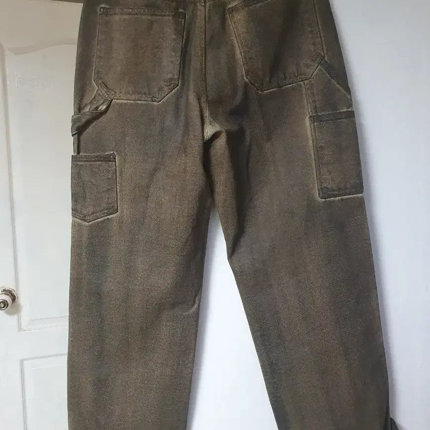 [BUNJANG] Elmood Khaki Brown Double Knee Carpenter Pants / 엘무드 워싱 카키 브라운 더블니 카펜터 팬츠