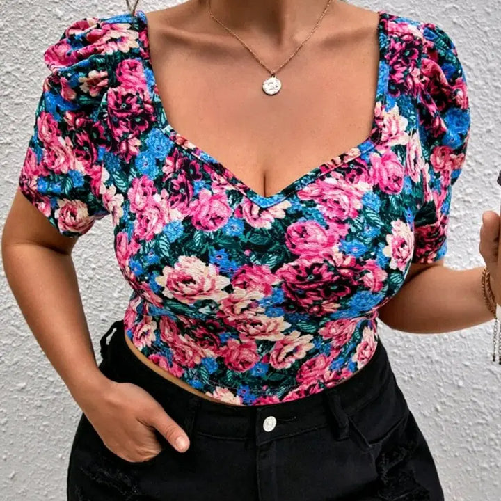 [SOLD OUT] 꽃무늬 스퀘어넥 퍼프 블라우스 3xl 빅사이즈
