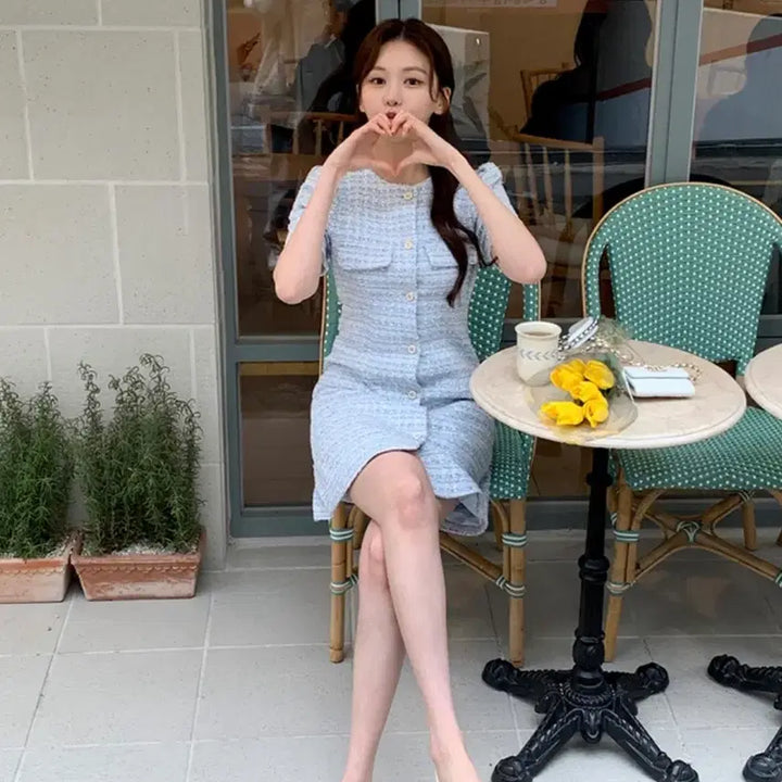 [BUNJANG] Attrangs Mine Short Sleeve Tweed Dress / 아뜨랑스 미느 반팔 트위드 원피스