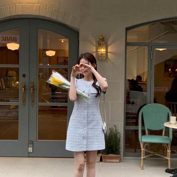 [BUNJANG] Attrangs Mine Short Sleeve Tweed Dress / 아뜨랑스 미느 반팔 트위드 원피스