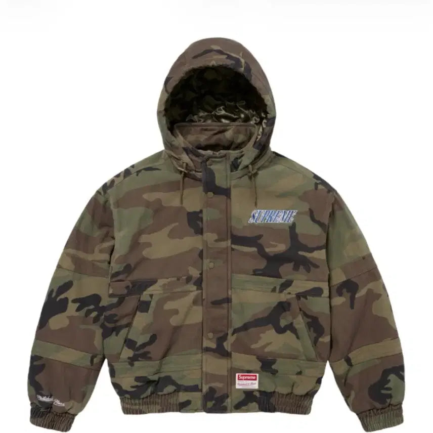 [BUNJANG] Supreme Mitchell &amp; Ness Twill Stadium Jacket Woodland Camo / [L] 슈프림 미첼 &amp; 네스 트윌 스타디움 자켓 우드랜드 카모