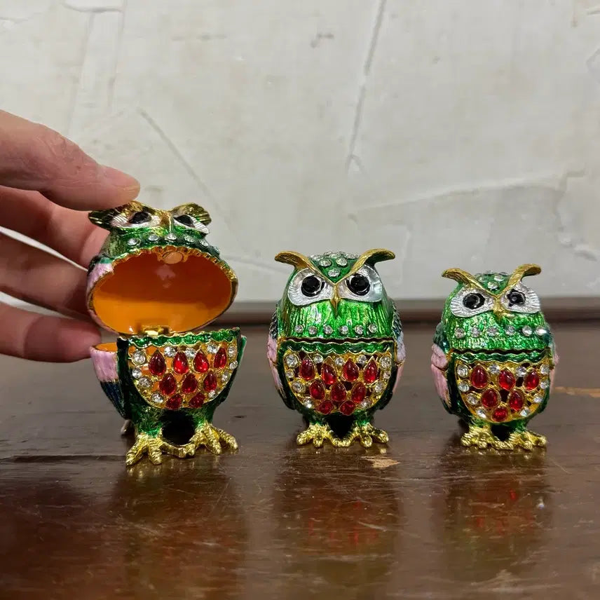 [BUNJANG] Owl Jewelry Box Set / 부엉이 보석함 큐빅 장식 세트 카페 샵 사무실 식당 인테리어 소품 재물