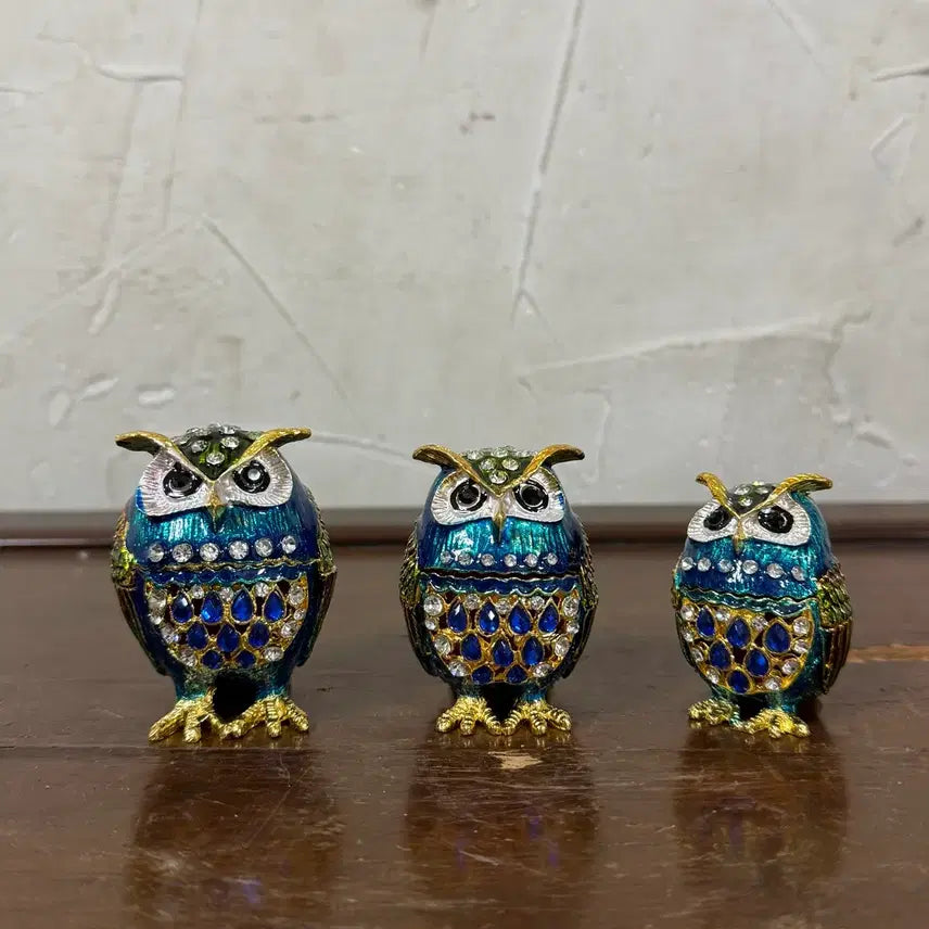 [BUNJANG] Owl Jewelry Box Set / 부엉이 보석함 큐빅 장식 세트 카페 샵 사무실 식당 인테리어 소품 재물